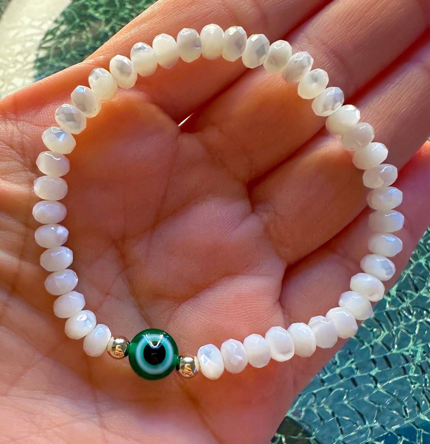 Pearl Emerald Evil Eye Bracelet